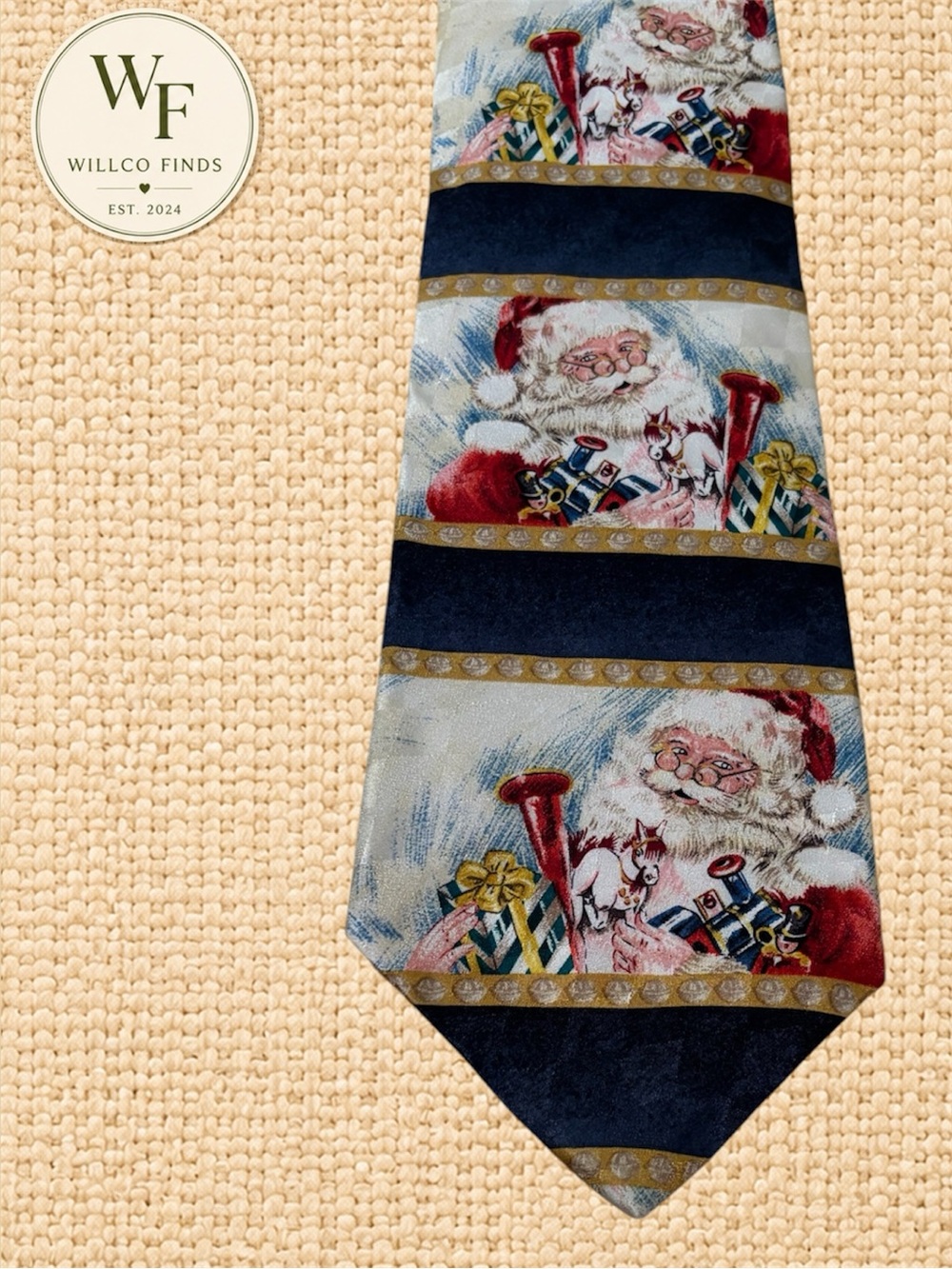 Hallmark Holiday Traditions Santa Christmas Necktie Vintage Style Holiday Tie